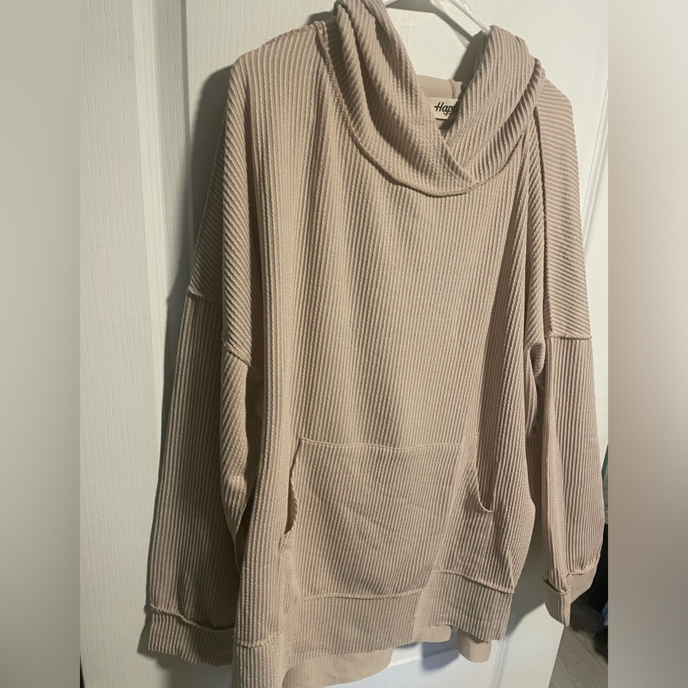 Reg. & Plus Size Casual Ivory Mineral Washed Ribbed Knit Lightweight Hoodie - Picture 11 of 14